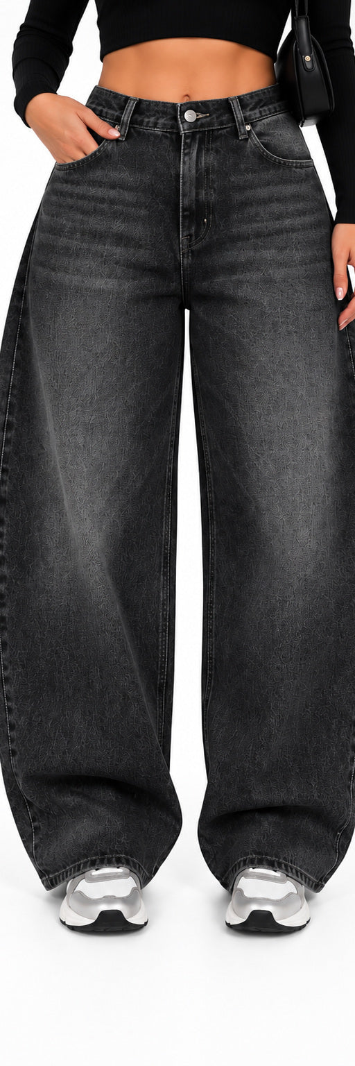 Jeans Silueta Barril negro desgastado - frontal