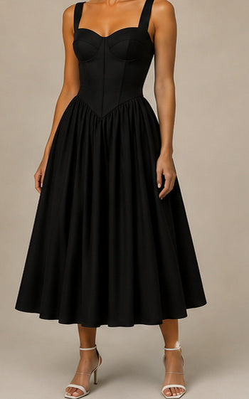 Vestido Cintura Vasca Negro - vista frontal