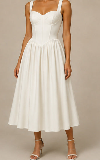 Vestido Cintura Vasca Blanco - vista frontal