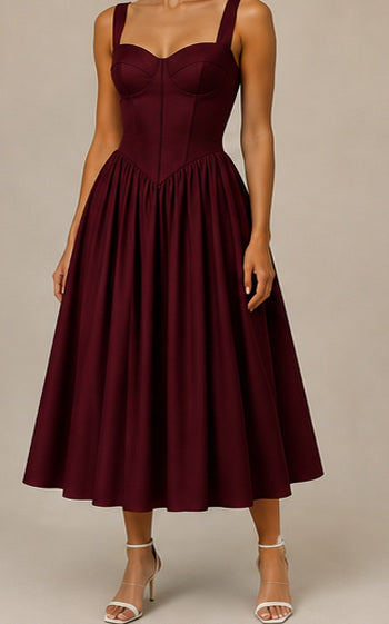 Vestido Cintura Vasca Burdeos Profundo - vista frontal