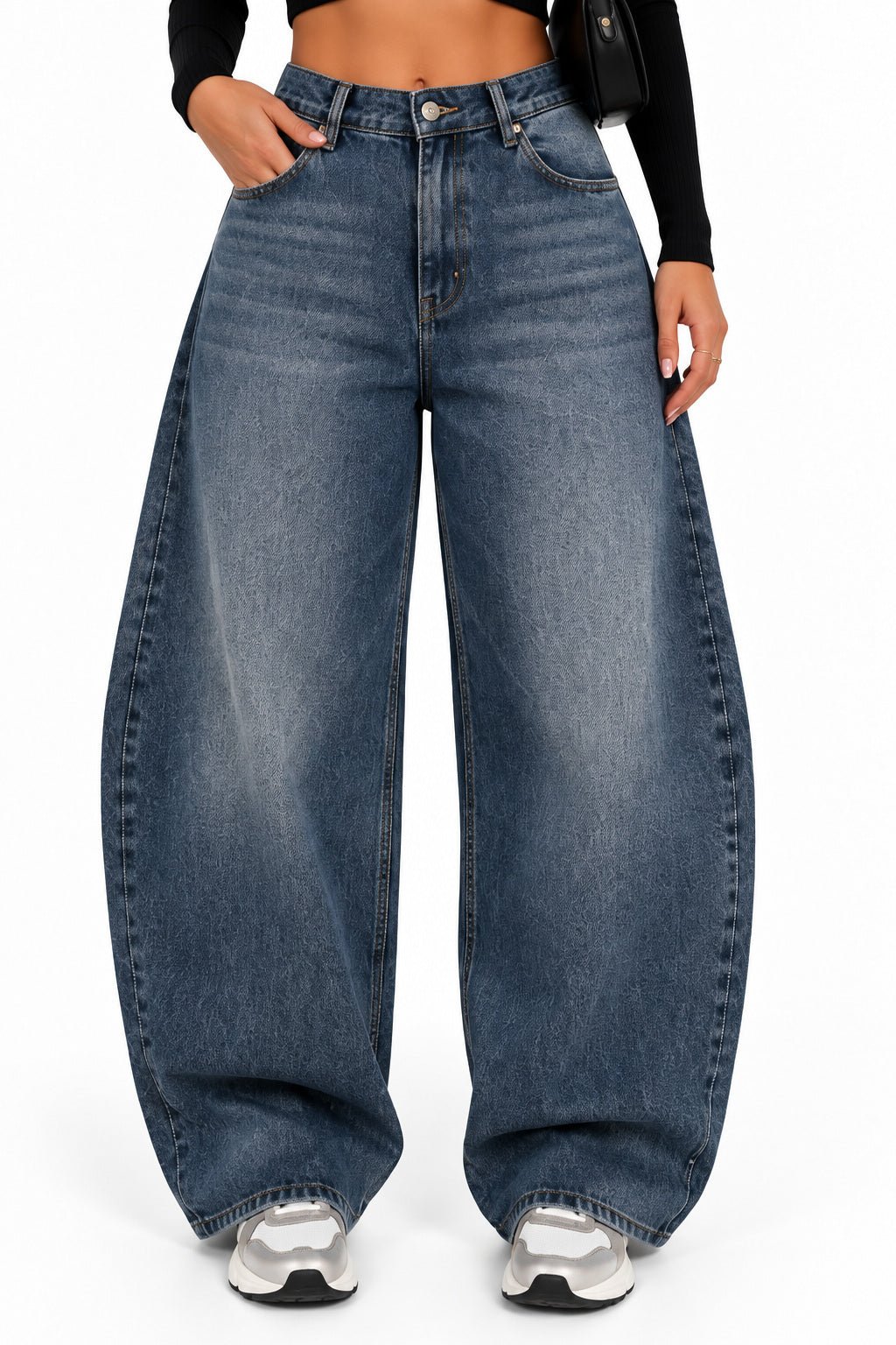 Jeans de silueta barril azul denim - vista frontal