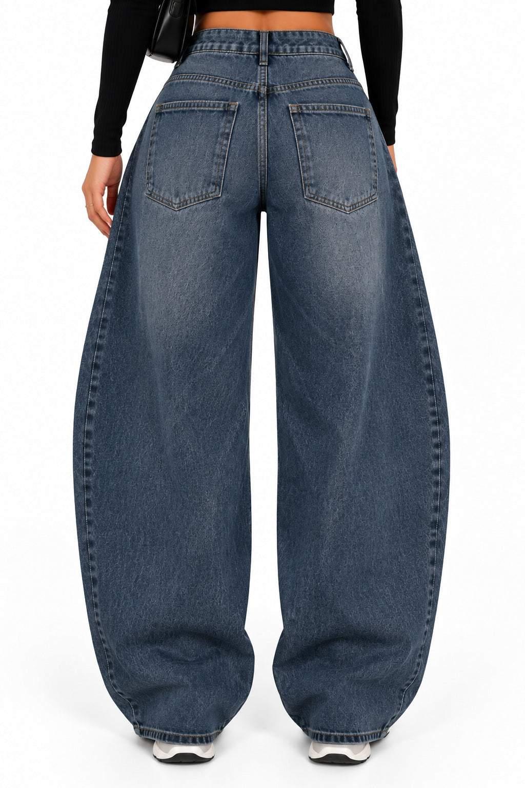 Jeans de silueta barril azul denim - vista trasera
