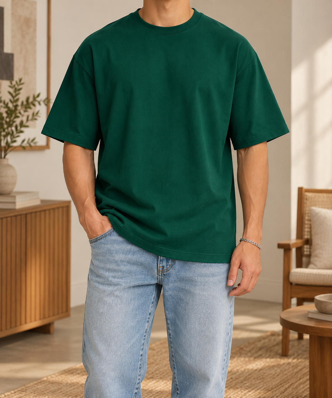 Camiseta verde esmeralda, vista frontal