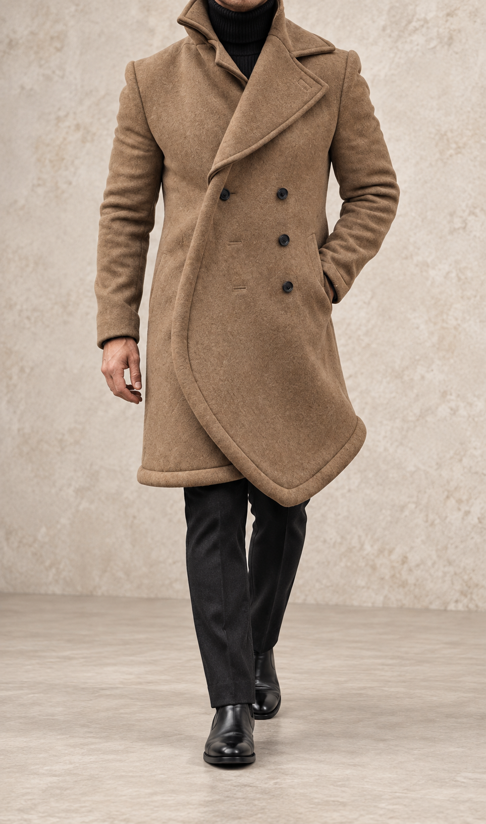 Abrigo cruzado elegante de hombre marrón desierto, vista frontal