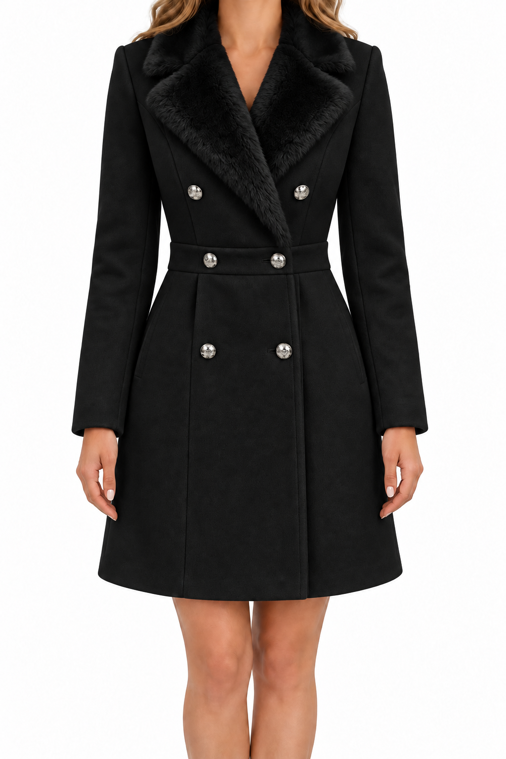 Abrigo elegante negro - frontal limpio