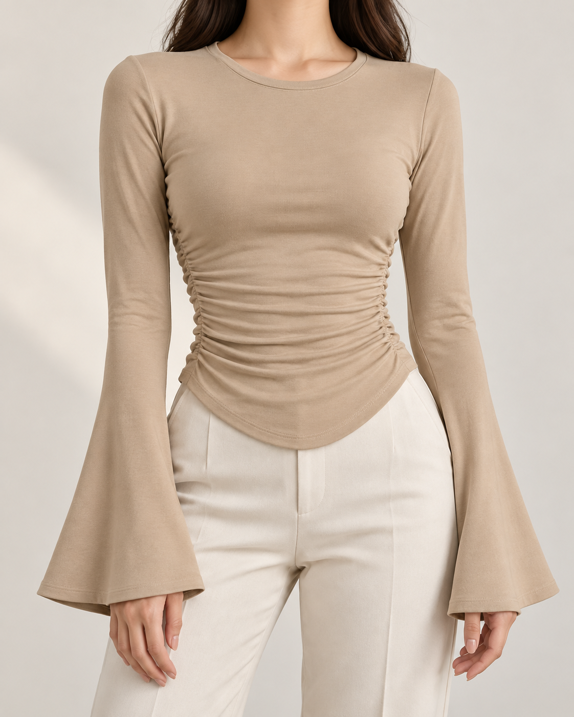Blusa fruncida color desierto - frontal