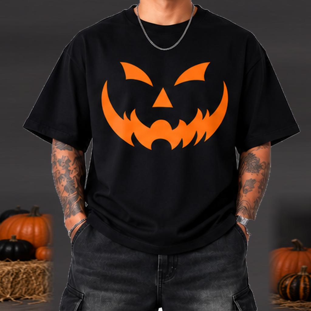 Camiseta Calabaza Halloween Hombre Negro frontal