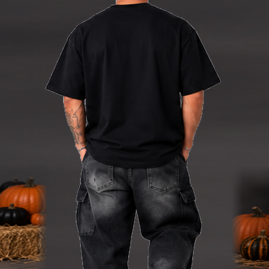 Camiseta Calabaza Halloween Hombre Negro trasera