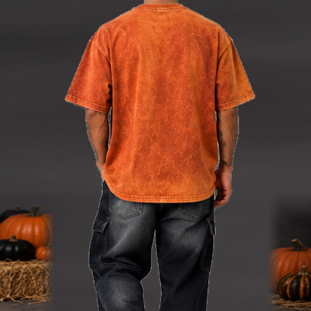 Camiseta Calavera Halloween Hombre Naranja oscuro gastado trasera