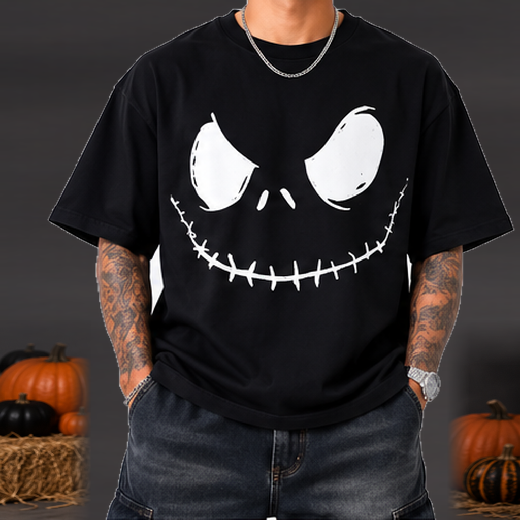 Camiseta Calavera Halloween Hombre Negro frontal