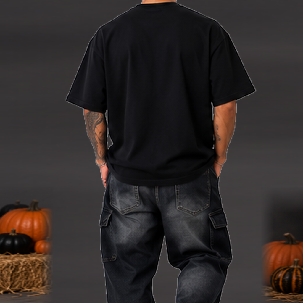 Camiseta Calavera Halloween Hombre Negro trasera