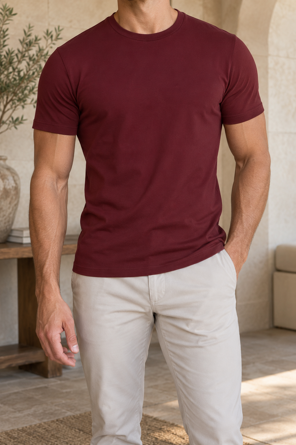 Camiseta ajustada burdeos, vista frontal