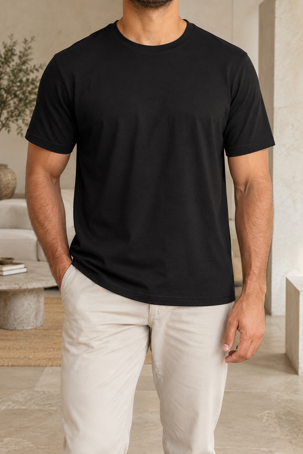 Camiseta básica negra de hombre, vista frontal