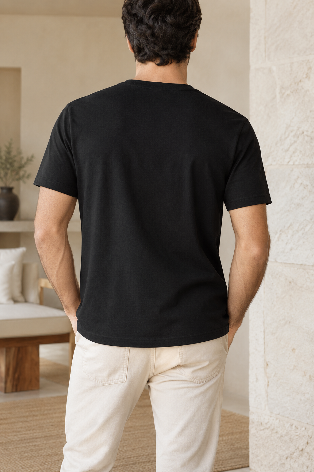 Camiseta básica negra de hombre, vista trasera