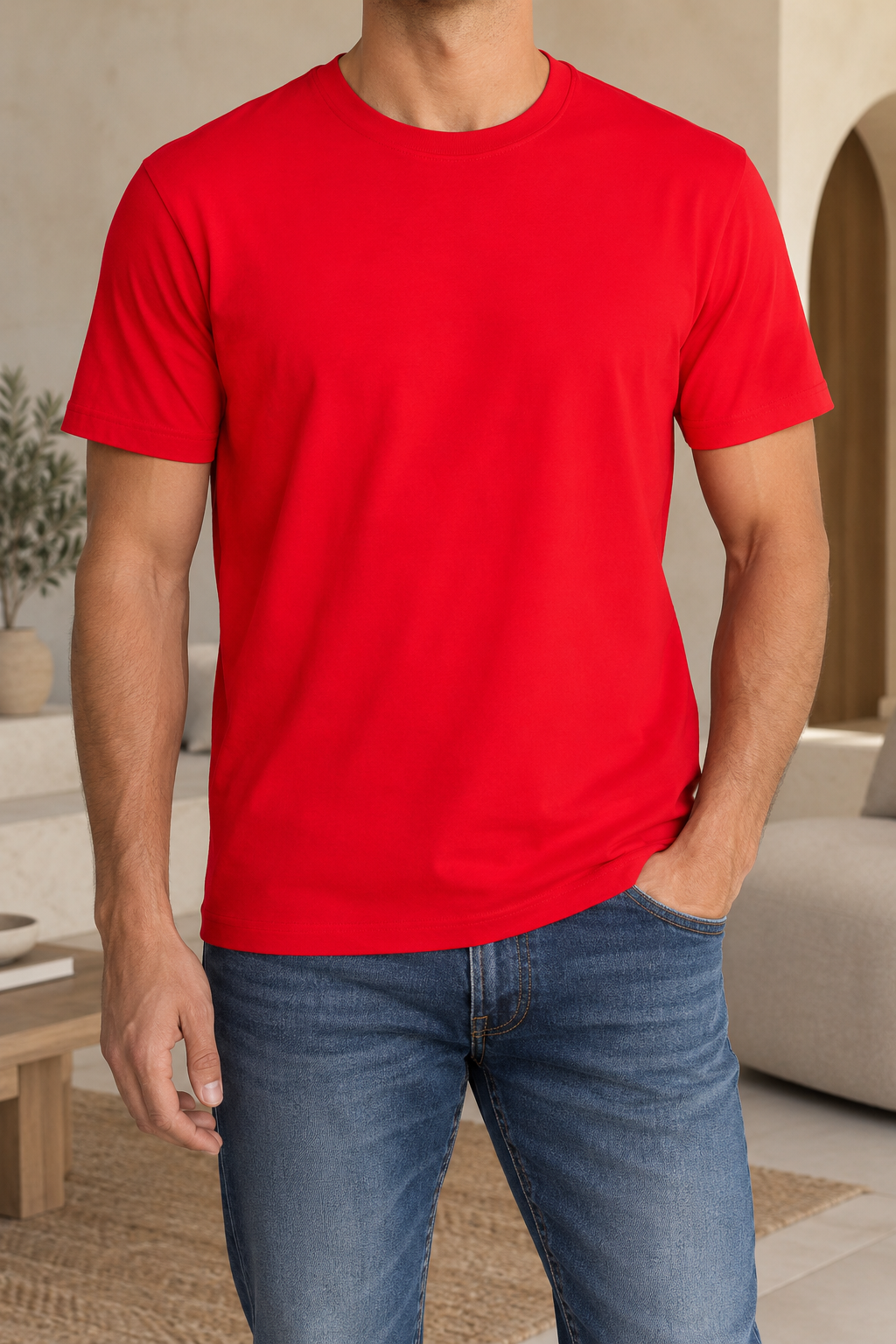 Camiseta básica roja de hombre, vista frontal