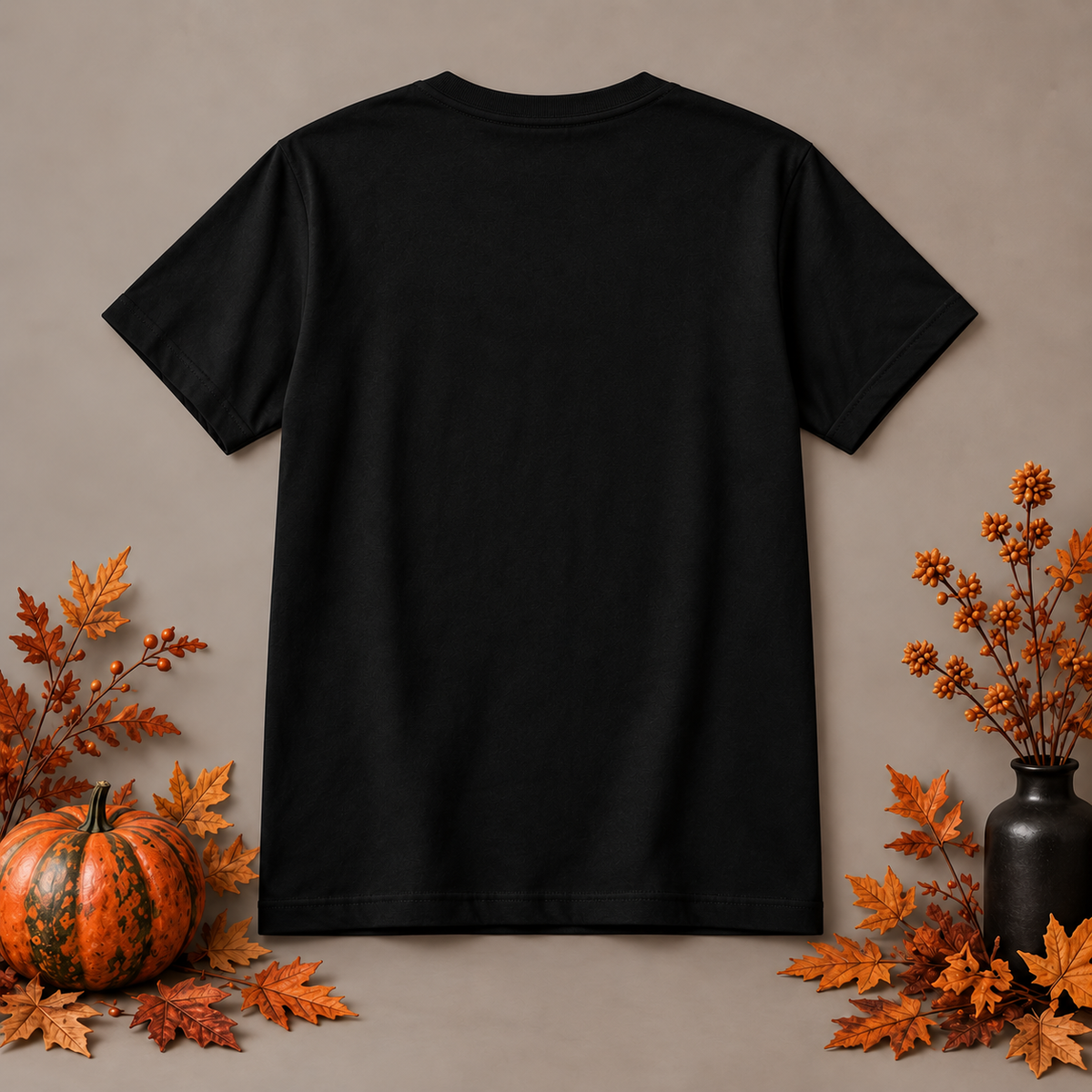 Camiseta negra de calabaza Halloween, trasera