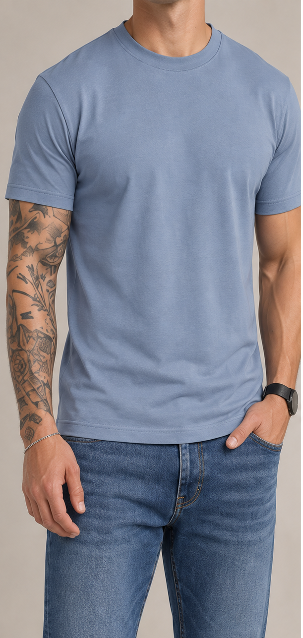 Camiseta básica de hombre color azul plateado, vista frontal