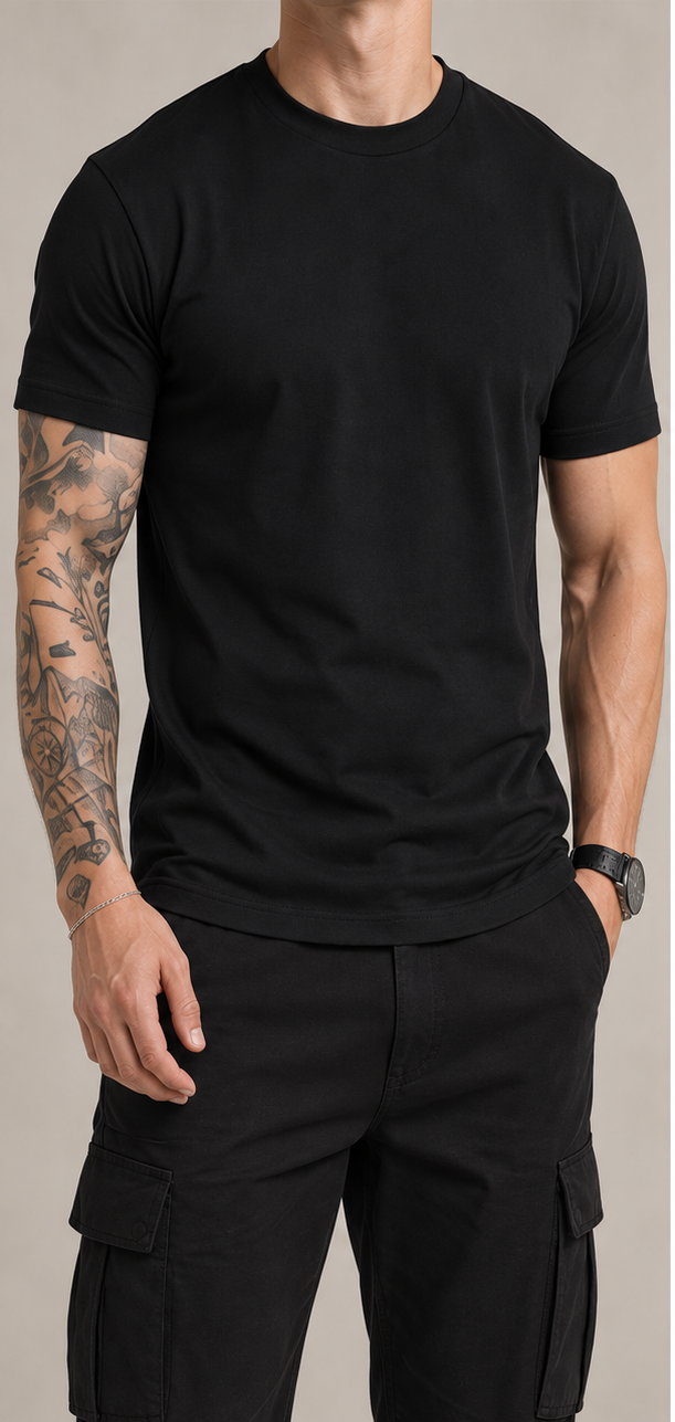 Camiseta básica de hombre color negro, vista frontal