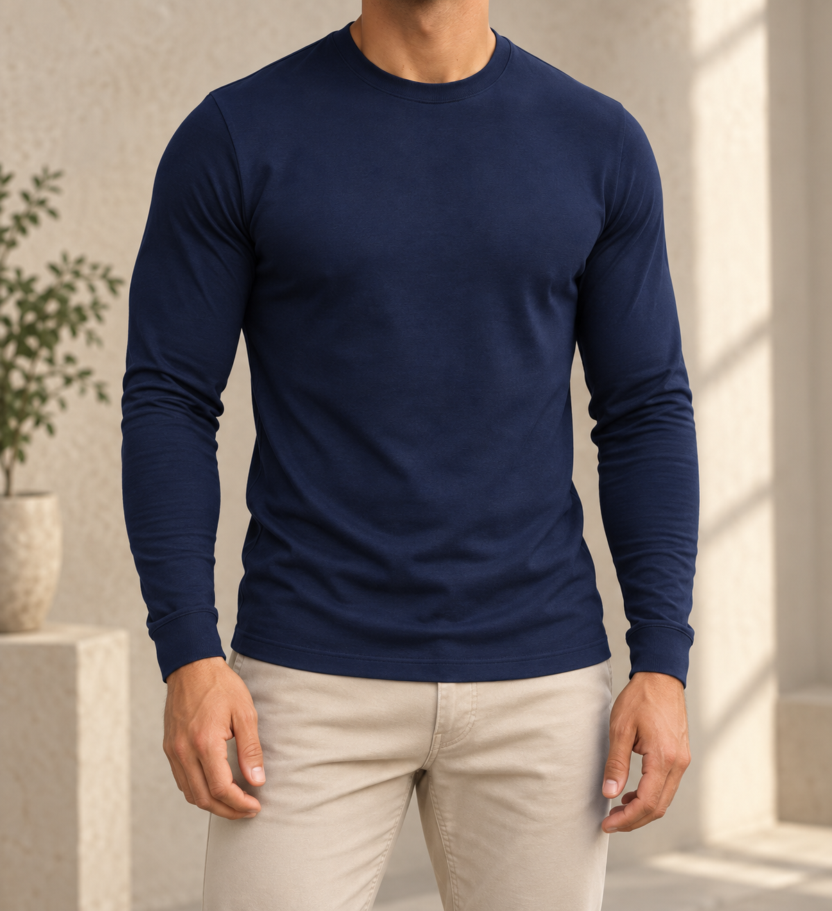 Camiseta de manga larga de hombre azul medianoche, vista frontal
