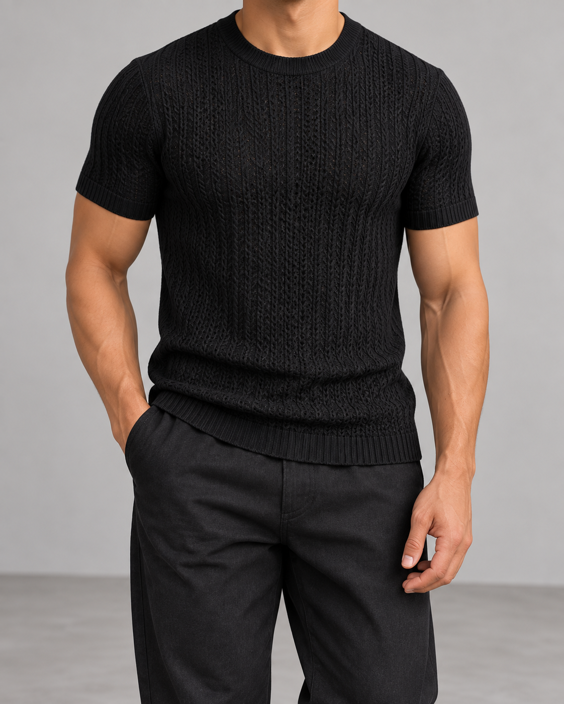 Camiseta de Punto Hombre negro - vista frontal