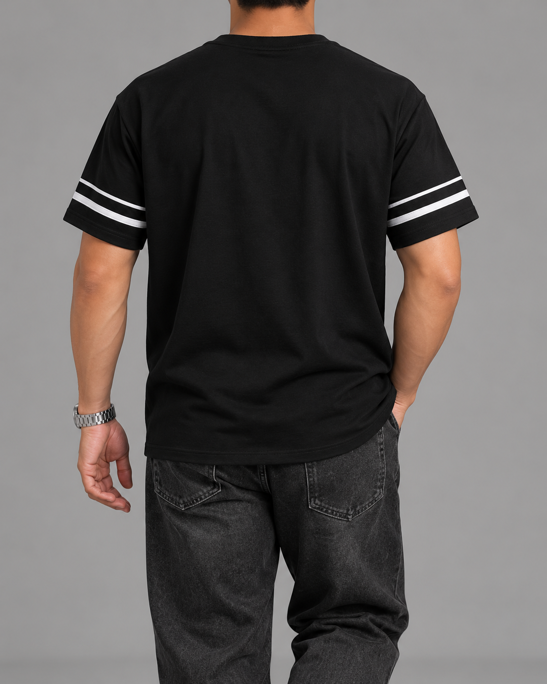 Camiseta Casual Rayas en Mangas Hombre negro - vista trasera
