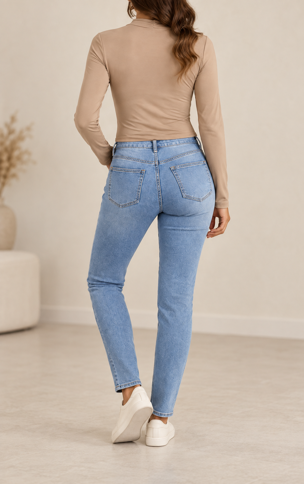 Camiseta Twist Cuello Mujer beige desierto, vista trasera