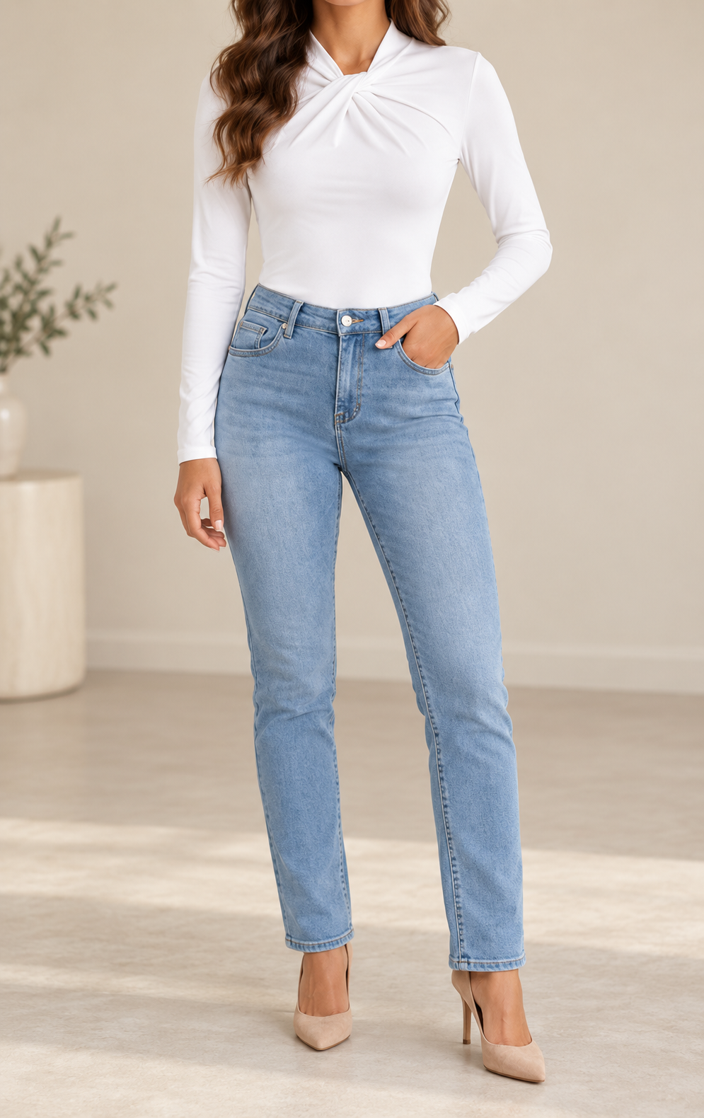 Camiseta Twist Cuello Mujer blanca, vista frontal