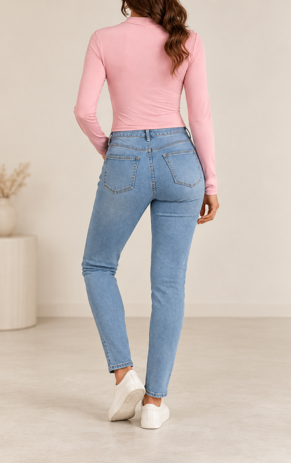 Camiseta Twist Cuello Mujer rosa pastel, vista trasera