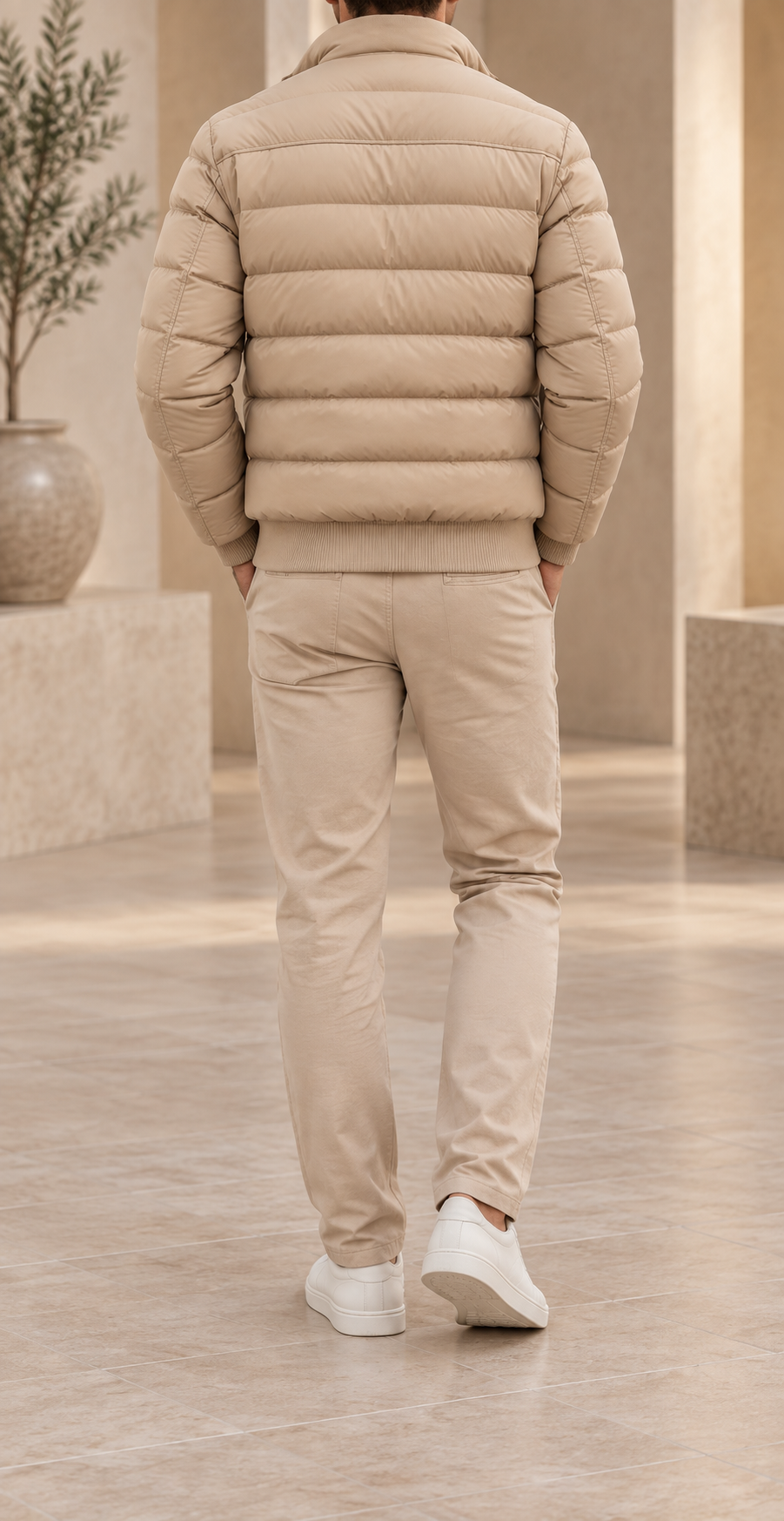 Chaqueta acolchada de hombre beige trasera