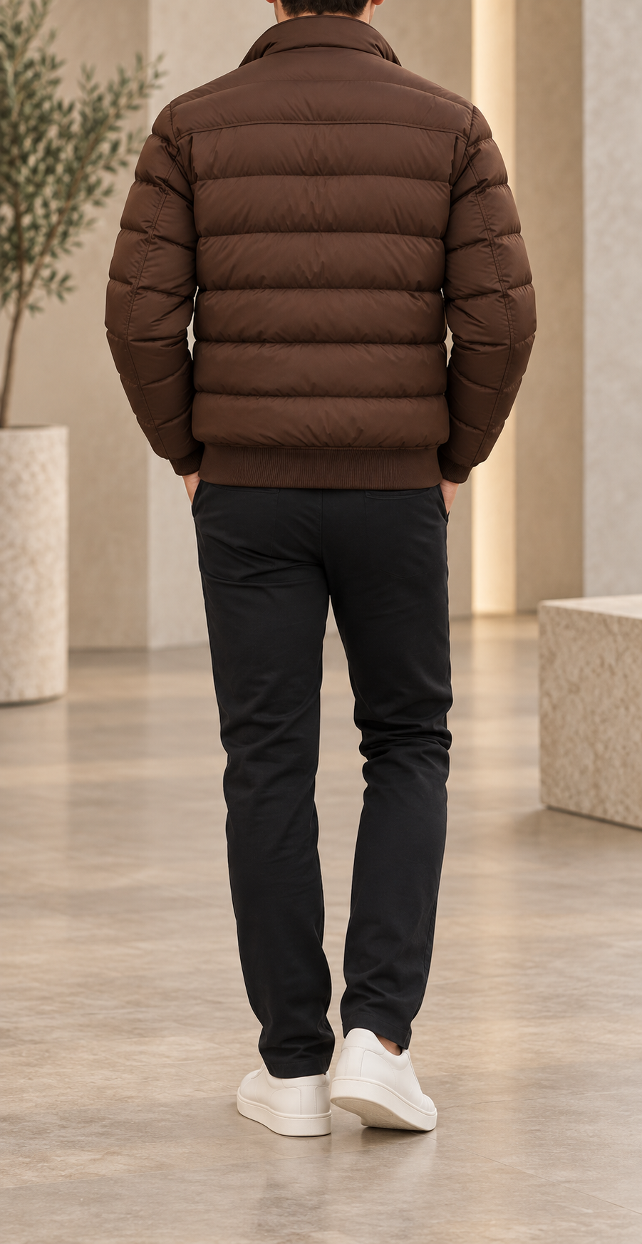 Chaqueta acolchada de hombre marrón chocolate trasera