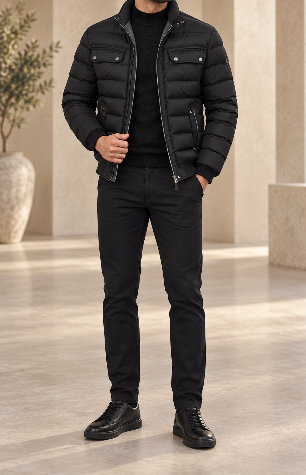 Chaqueta acolchada de hombre negra frontal