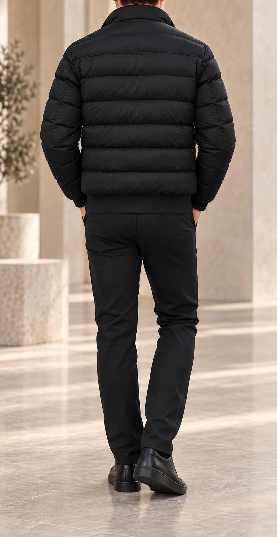 Chaqueta acolchada de hombre negra trasera