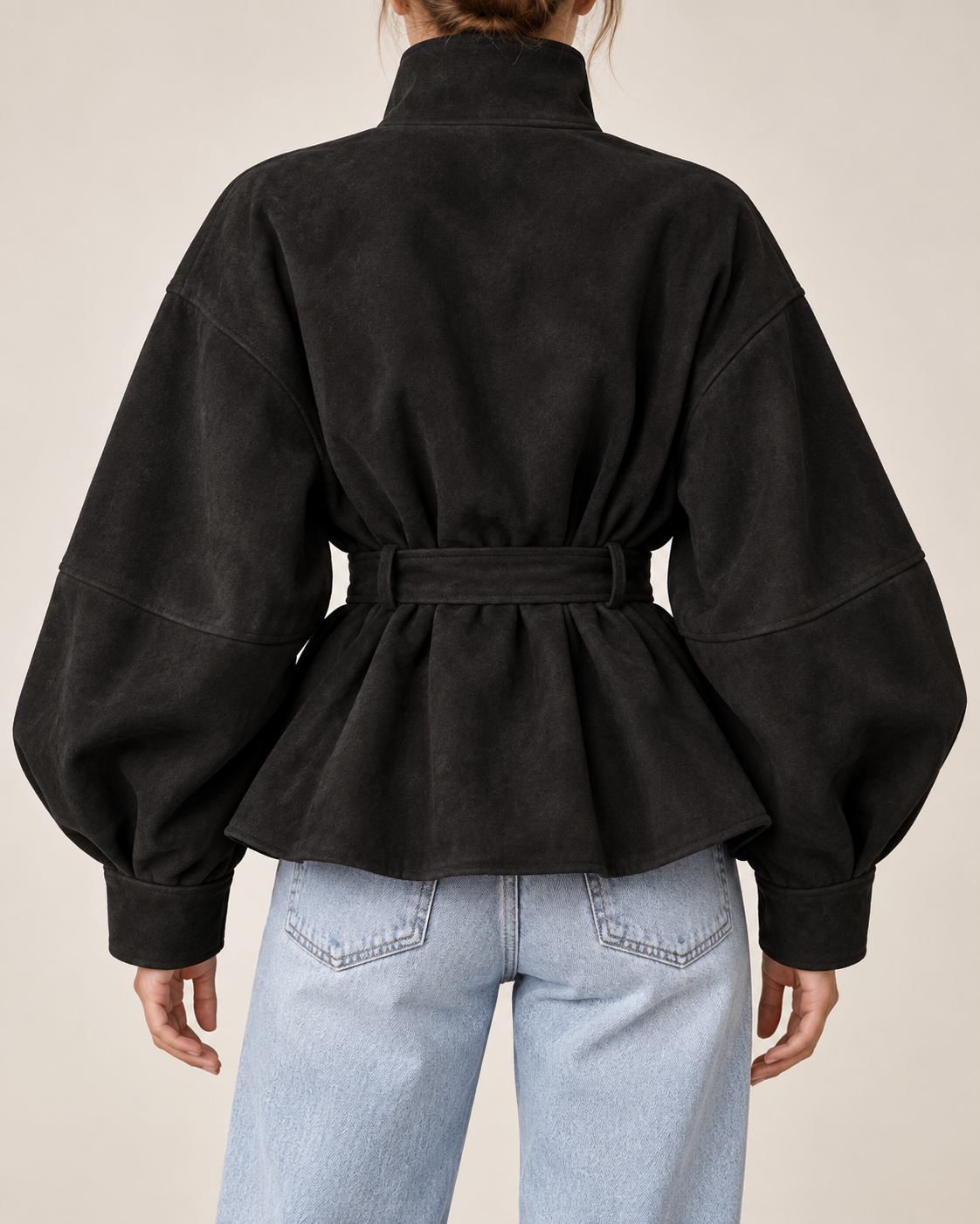 Chaqueta peplum efecto ante negra - trasera