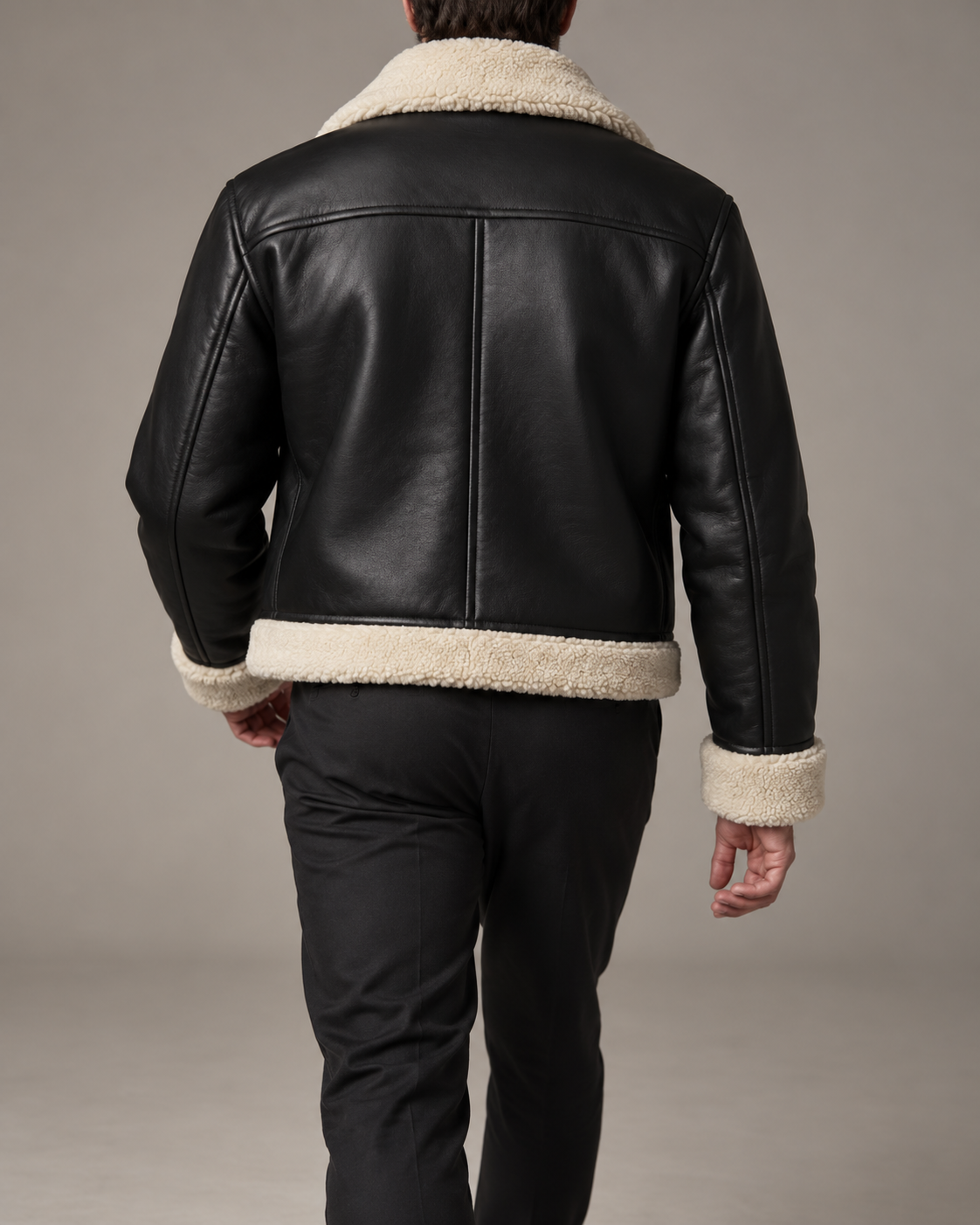 Chaqueta Aviador Borreguito Hombre negro - vista trasera