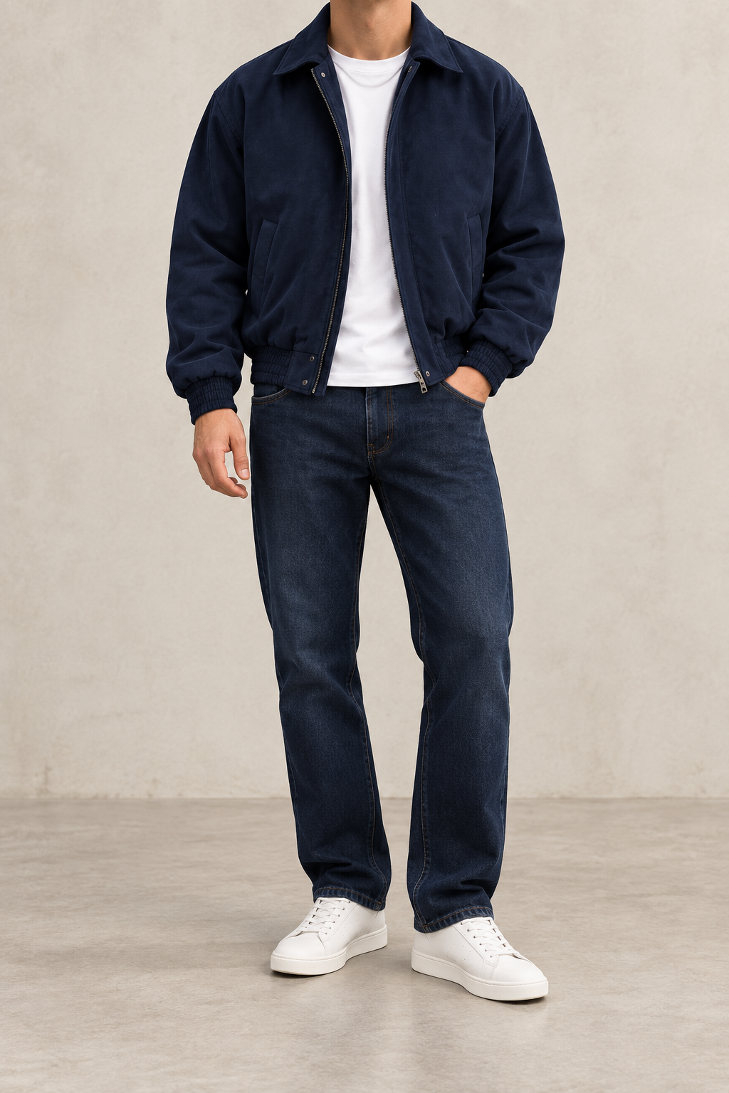 Chaqueta bomber de ante azul media noche, vista frontal