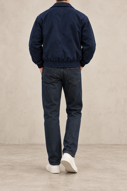 Chaqueta bomber de ante azul media noche, vista trasera