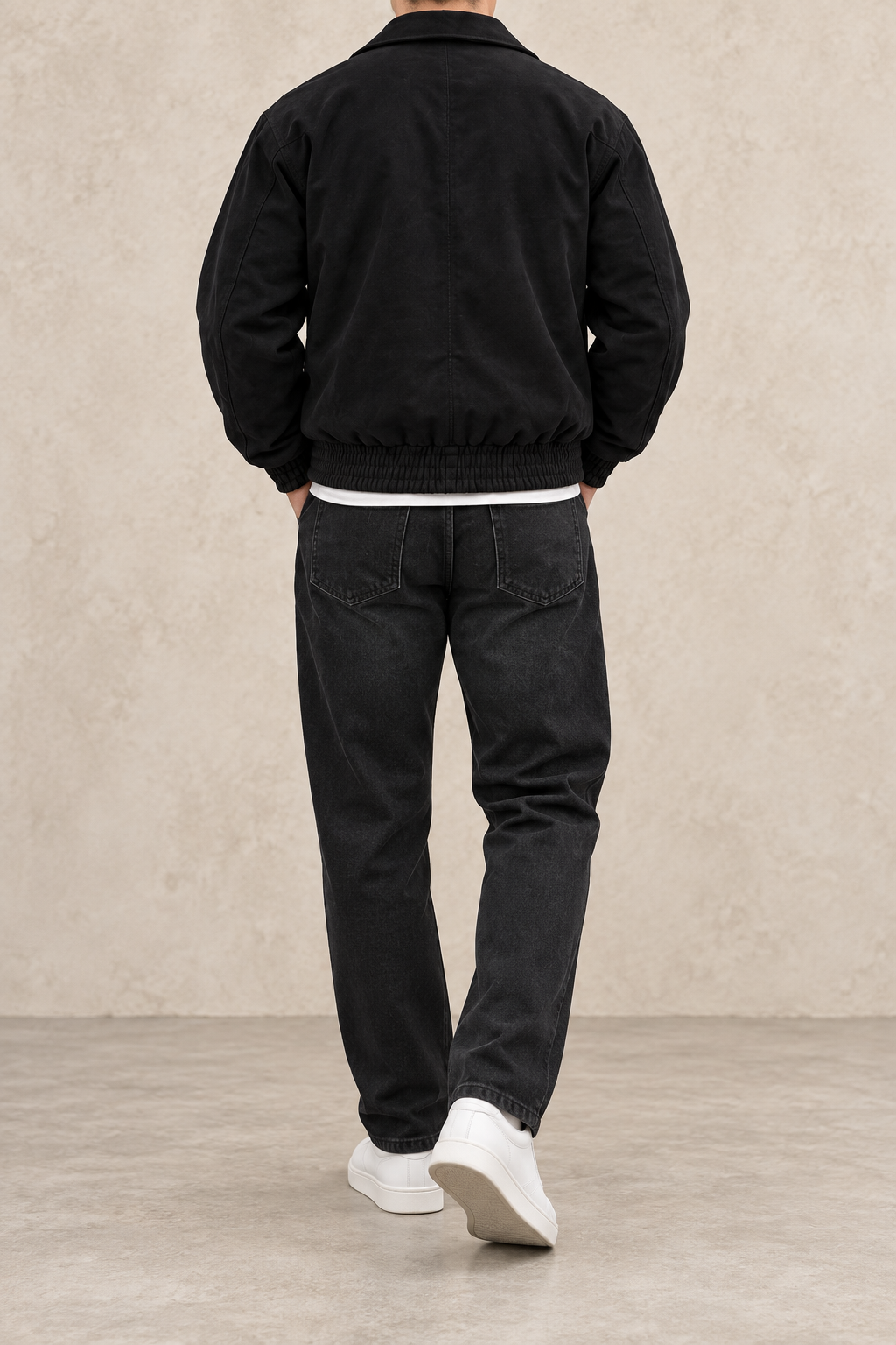 Chaqueta bomber de ante negra, vista trasera