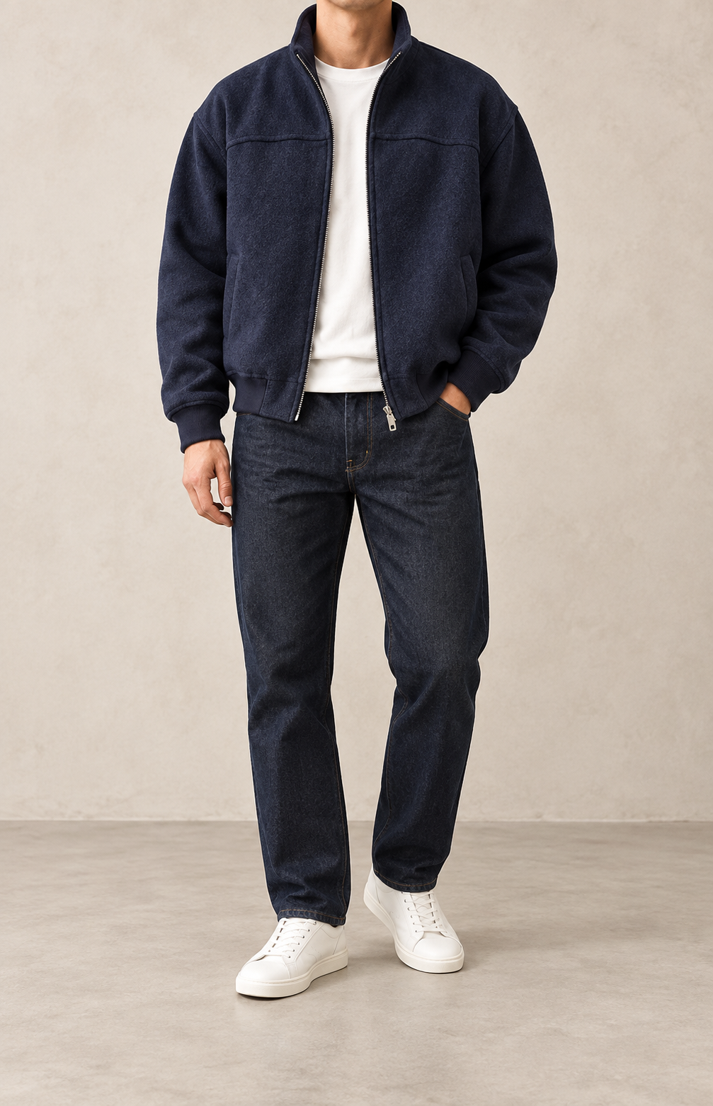 Chaqueta bomber de hombre azul media noche, vista frontal