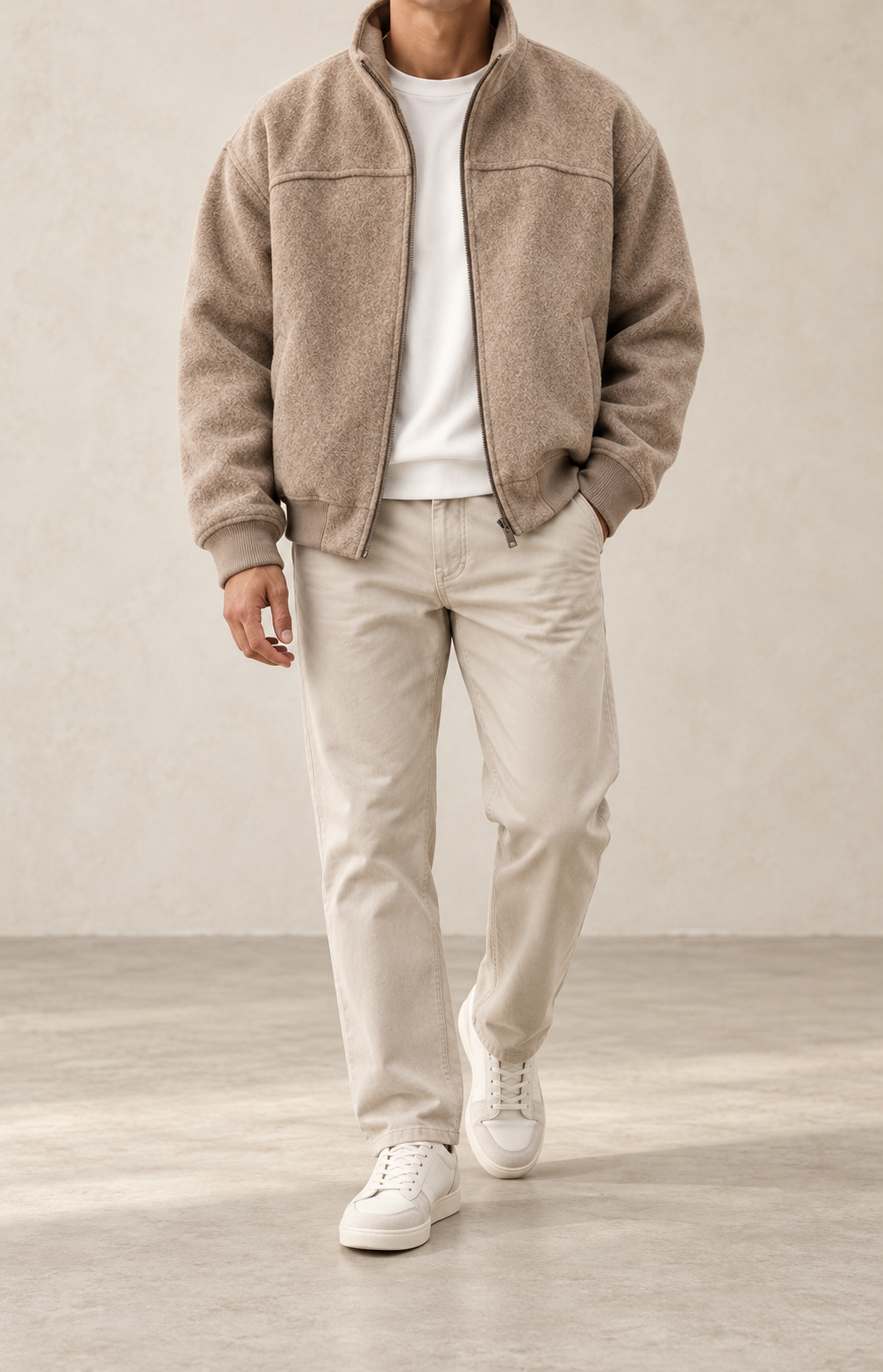 Chaqueta bomber de hombre marrón desierto, vista frontal