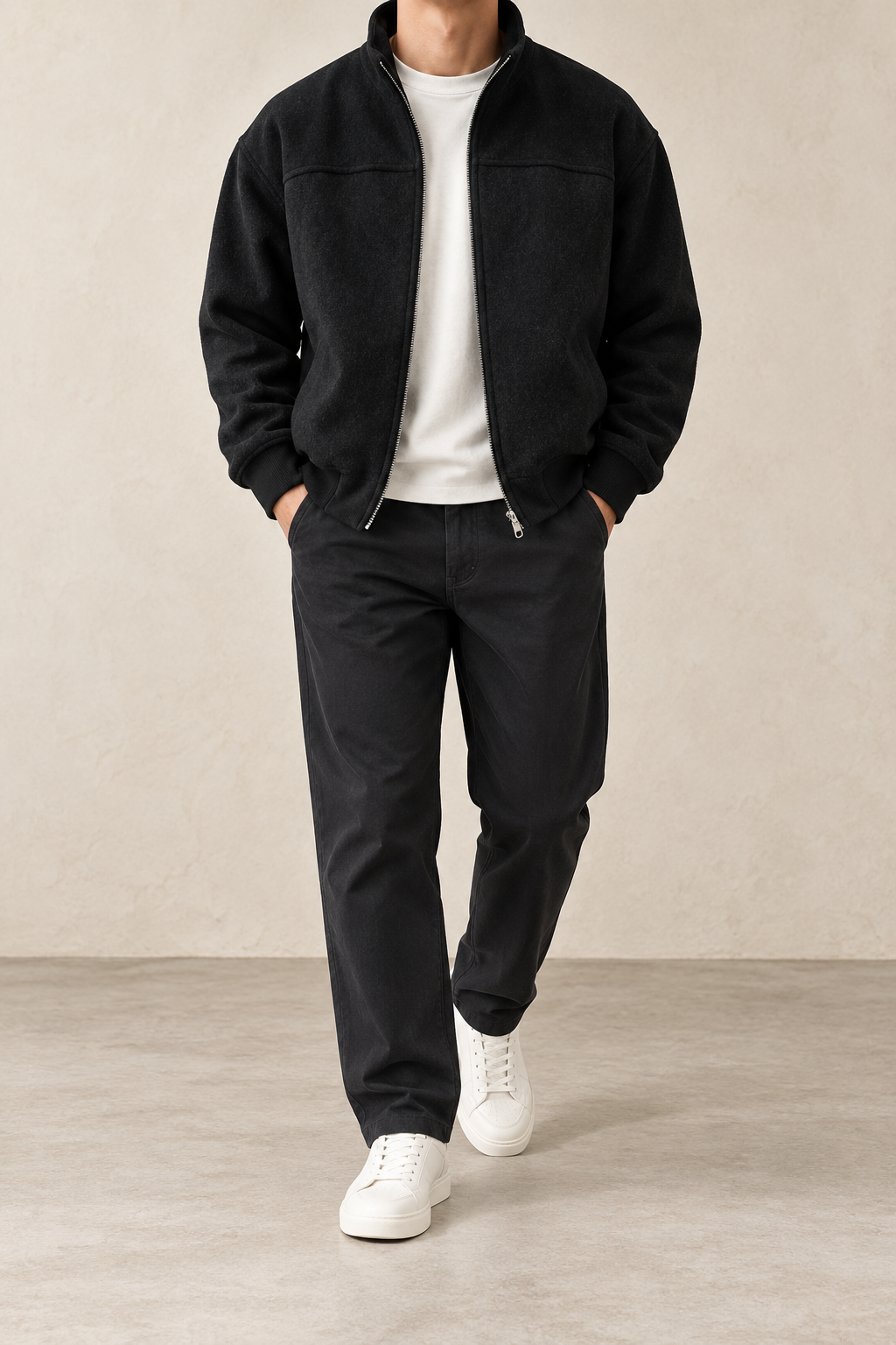 Chaqueta bomber de hombre negra, vista frontal