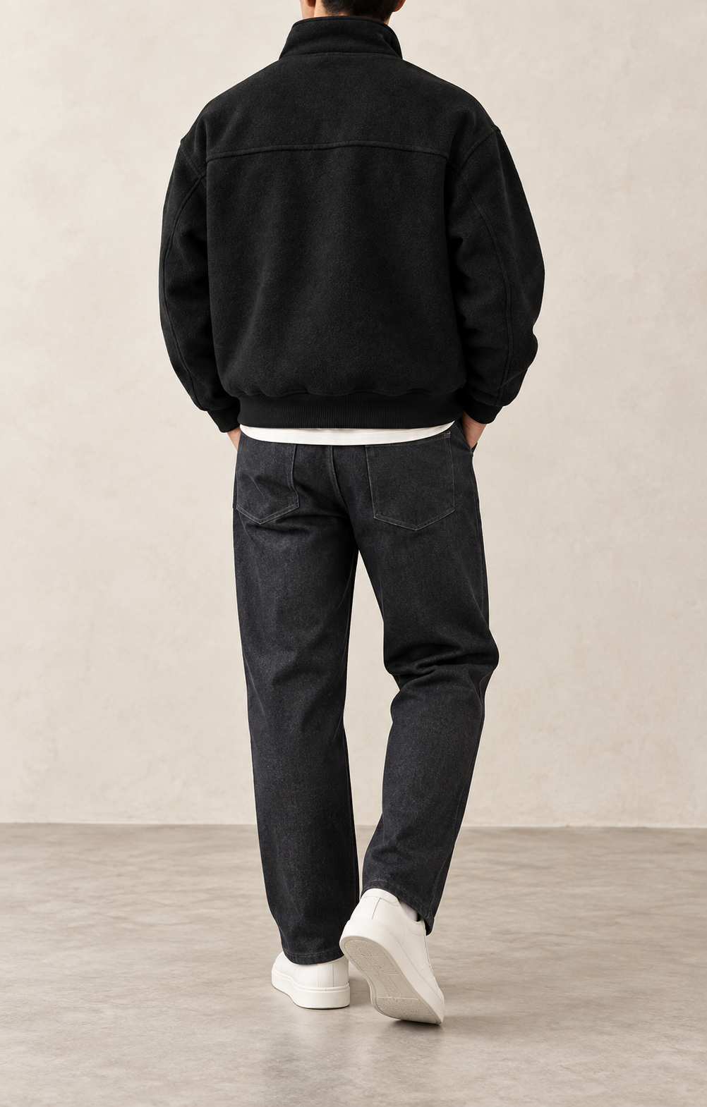 Chaqueta bomber de hombre negra, vista trasera