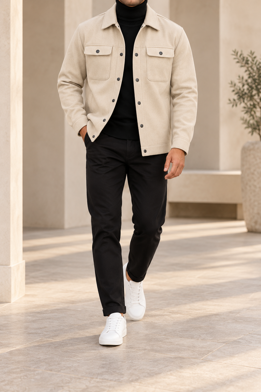 Chaqueta clásica beige frontal