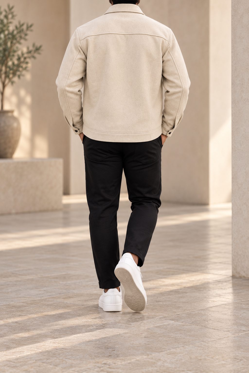 Chaqueta clásica beige trasera
