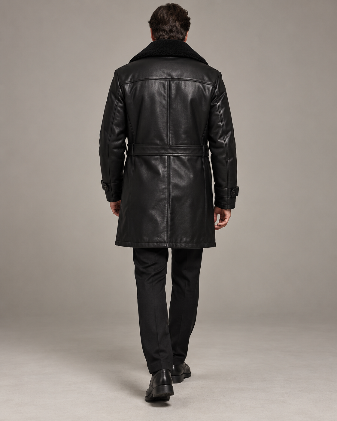 Chaqueta Cuero Doble Botonadura Hombre negro - vista trasera