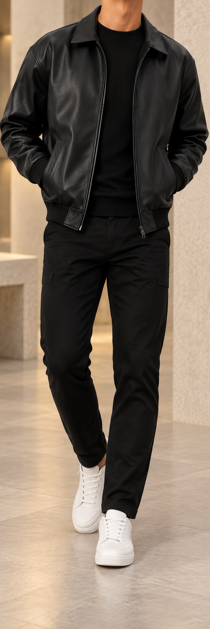 Chaqueta casual de hombre efecto piel negra frontal