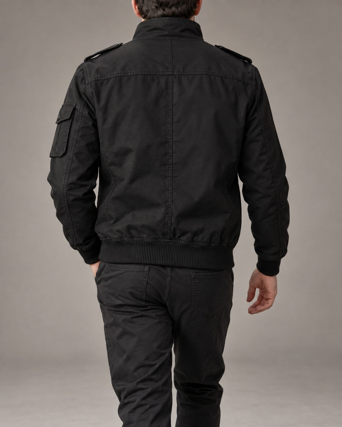 Chaqueta Militar Multibolsillos Hombre negro trasera