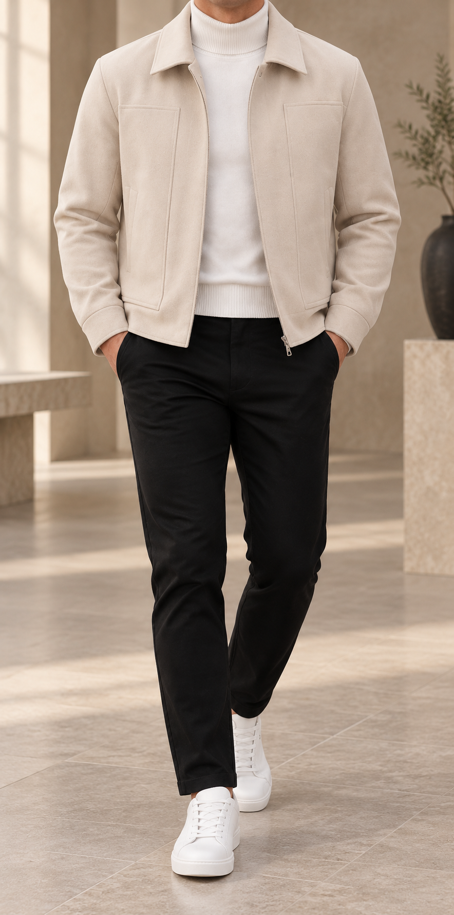 Chaqueta de paño para hombre beige frontal