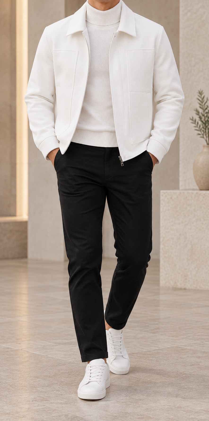 Chaqueta de paño para hombre blanca frontal