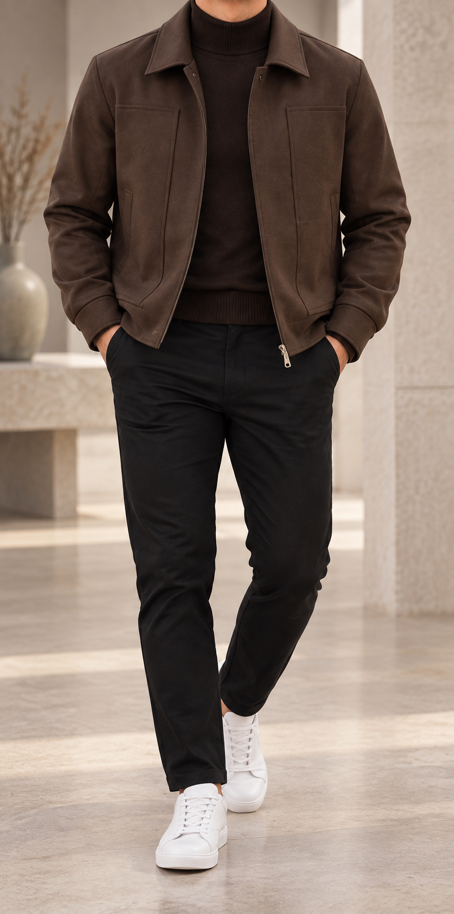 Chaqueta de paño para hombre marrón chocolate frontal