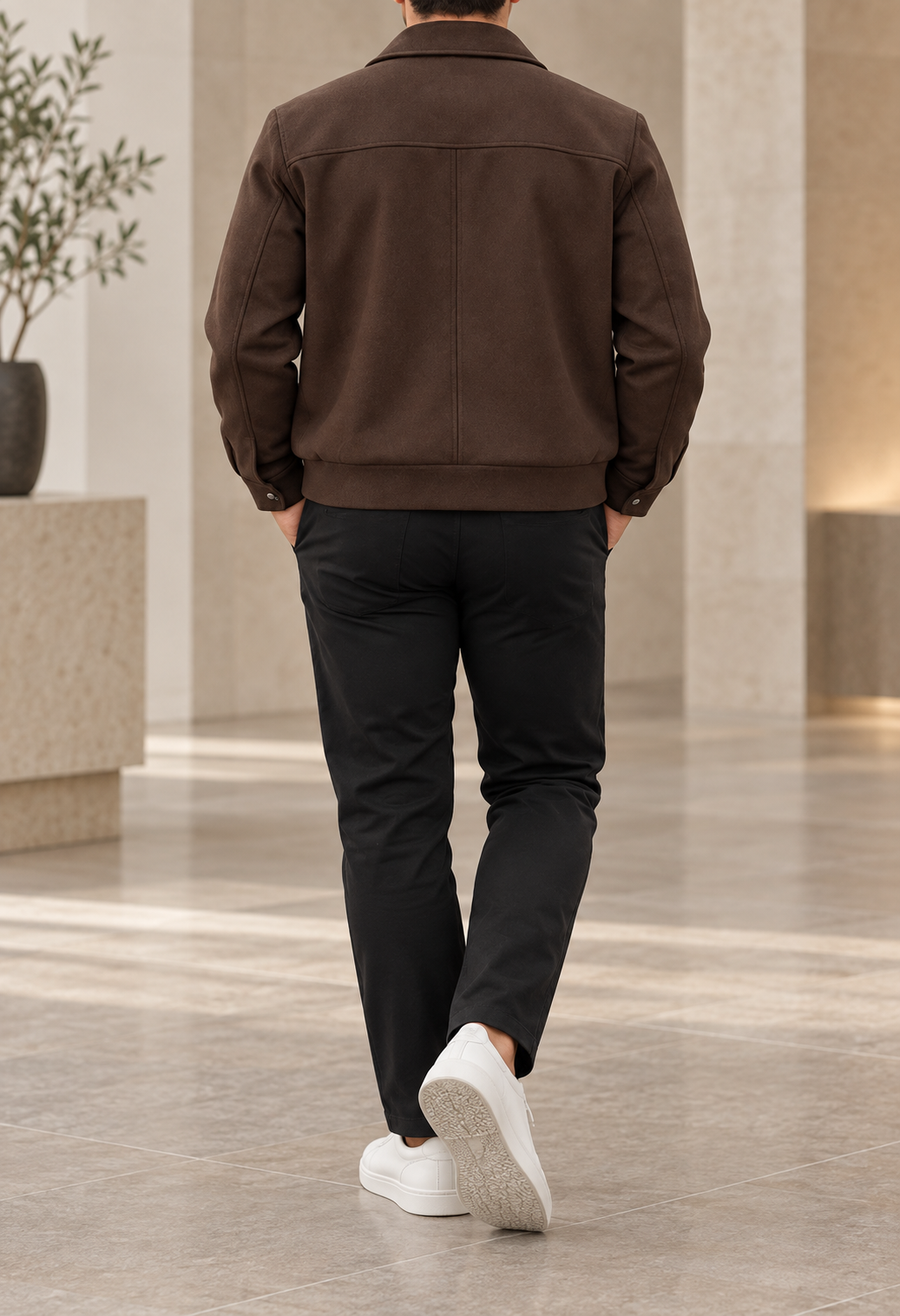 Chaqueta de paño para hombre marrón chocolate trasera